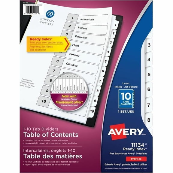 Avery Binder Dividers, 10 Tabs, Ready Index (11134)