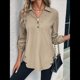 thumbnail image 5 of Blusas de Larga con Cuello en V y Botones para Mujer, Camisas Holgadas de Color Liso para y Otoño. Caqui L, 5 of 7