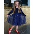 thumbnail image 5 of Oudiya Toddler Tutu Dresses Little Girls Long Sleeve Navy Blue Tulle Spring Winter Ruffle Party Velvet Dress 2-6Y, 5 of 8