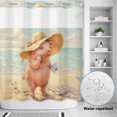 thumbnail image 2 of No Hook Shower Curtain, Funny Pig Cute Shower Curtains for Bathroom with See Through Top Window, Summer Beach Oil Painting Abstract Waterproof & Washable Bath Curtain Long 72"x78", 2 of 9