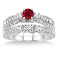 thumbnail image 2 of 1.5 Carat Round Cut Red Ruby And Diamond Moissanite Antique Bridal Set in 10K White Gold, Promise Ring, Anniversary Ring, 2 of 2