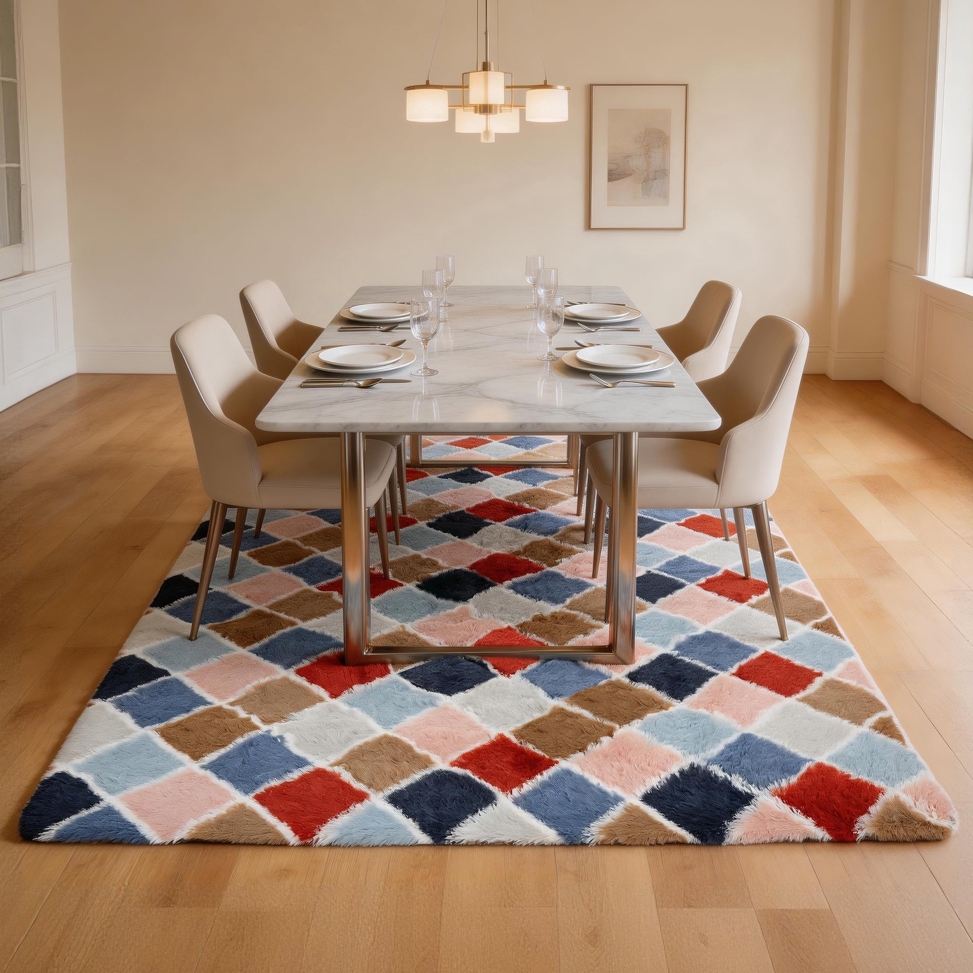 CozyDesg 8ftx10ft Area Rugs,Shag Fluffy Checkered Rugs for Living Room,Bedroom,Modern Room Decor Carpet, Non-Slip Floor Rug,Colorful A