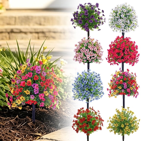 18" Outdoor Flowers Uv Resistant, Realistic Artificial Flowers for Outdoors with Ground Stakes – UV Resistant Faux Flowers, Artificial Outdoor Flowers for Garden, Porch, and Yard Decor
