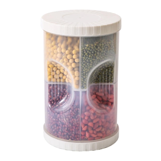 Contenedor de cereales de 2,5 L con 4 compartimentos, hermético y multiusos. Organizador para alimentos secos. Blanco