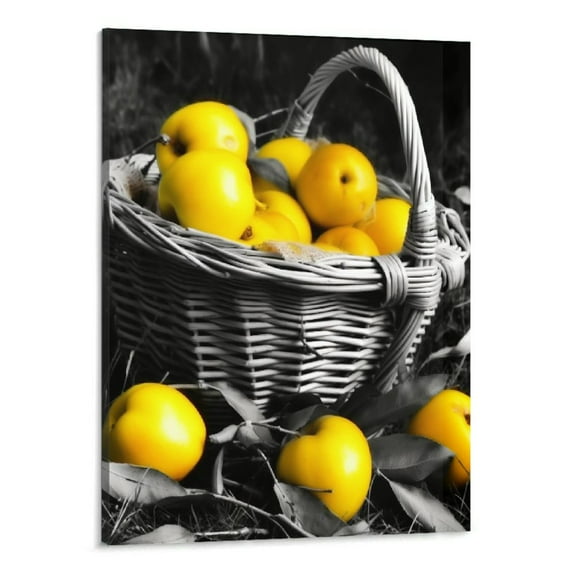Creowell  Kitchen Wall Decor Black and White Yellow Wall Art Fruit Picture Canvas Print Paintings for Cafe Dining Room Restaurant Farmhouse Kitchen Decoration 16x20Inch