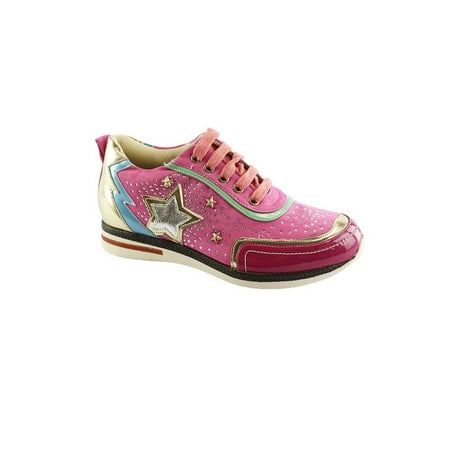 Glitter Star Shoe - Liyu Adult Pink Glitter Star Applique Studded Fashion Sneakers