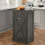 Tolead Kitchen Single Trash Cabinet Tilt Out Free Standing Storage Can with Hideaway Drawer and Countertop, Wood, Gray