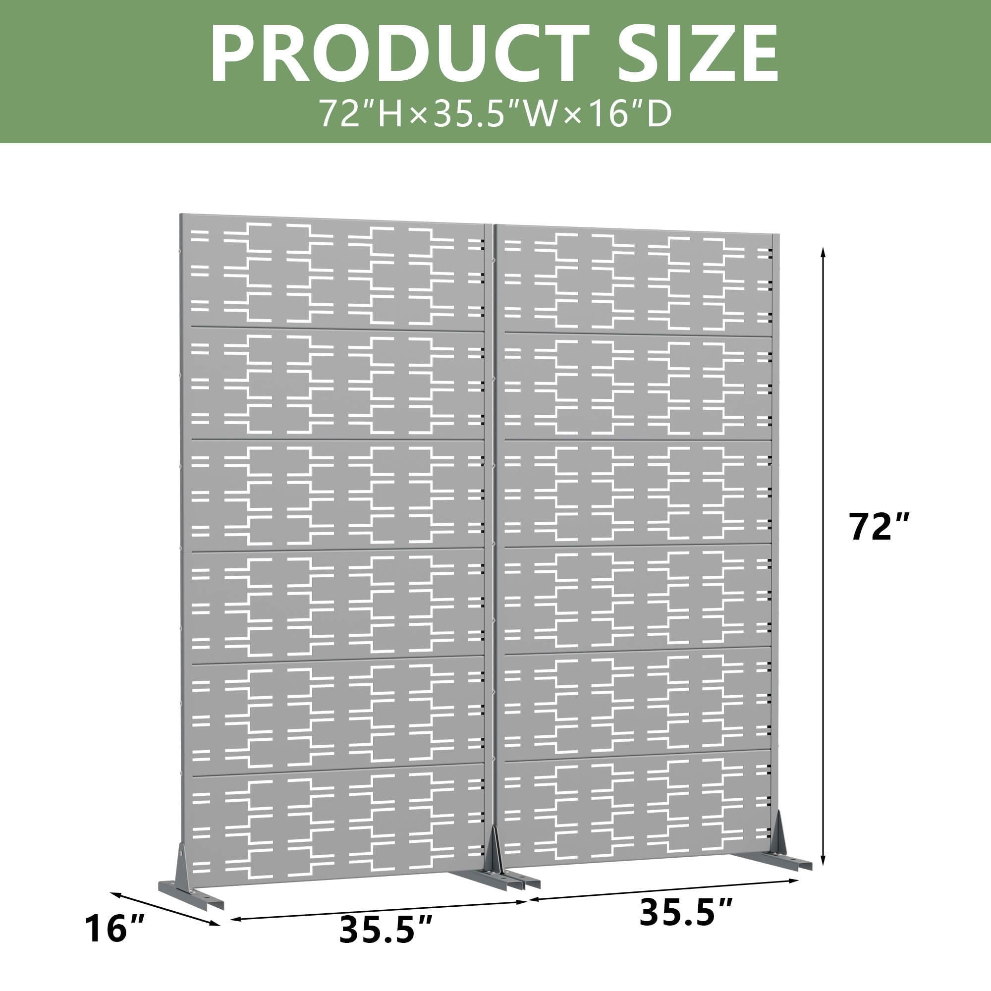 MAYEERTY 72x35x16 Inch Gray Brick Rectangular Galvanized Steel Privacy Screen, 6 Piece Double Sided Set for Outdoor Street