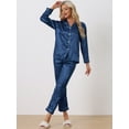thumbnail image 2 of DARING DIVA Women's Long Sleeves Button Down Satin Pajama Sets XS Dark Blue, 2 of 6