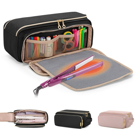 YARWO Sac de Voyage pour Outils Capillaires Amélioré avec Tapis Résistant à la Chaleur pour Lisseur, Fer à Friser/plat, Brosse/courbure, Organisateur d'Outils de Coiffure 2 en 1 avec Poches
