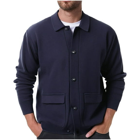 Wancir Men's Cardigan Sweater Casual Chunky Knit Pocket Lapel Collar Button Down Long Sleeve Sweater Fall Winter 2024