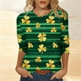 thumbnail image 4 of SELONE St. Patricks Day Tops for Women with 3/4 Sleeve Crewneck Shirt Stripes Pullover Festival Outerwear Green 2XL, 4 of 7