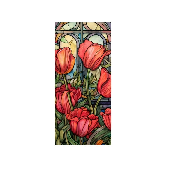EastVita PVC Stained Glass Window Film Removable Non-Adhesive Heat Insulation UV Blocking Colorful Tulip Pattern Static Window Clings