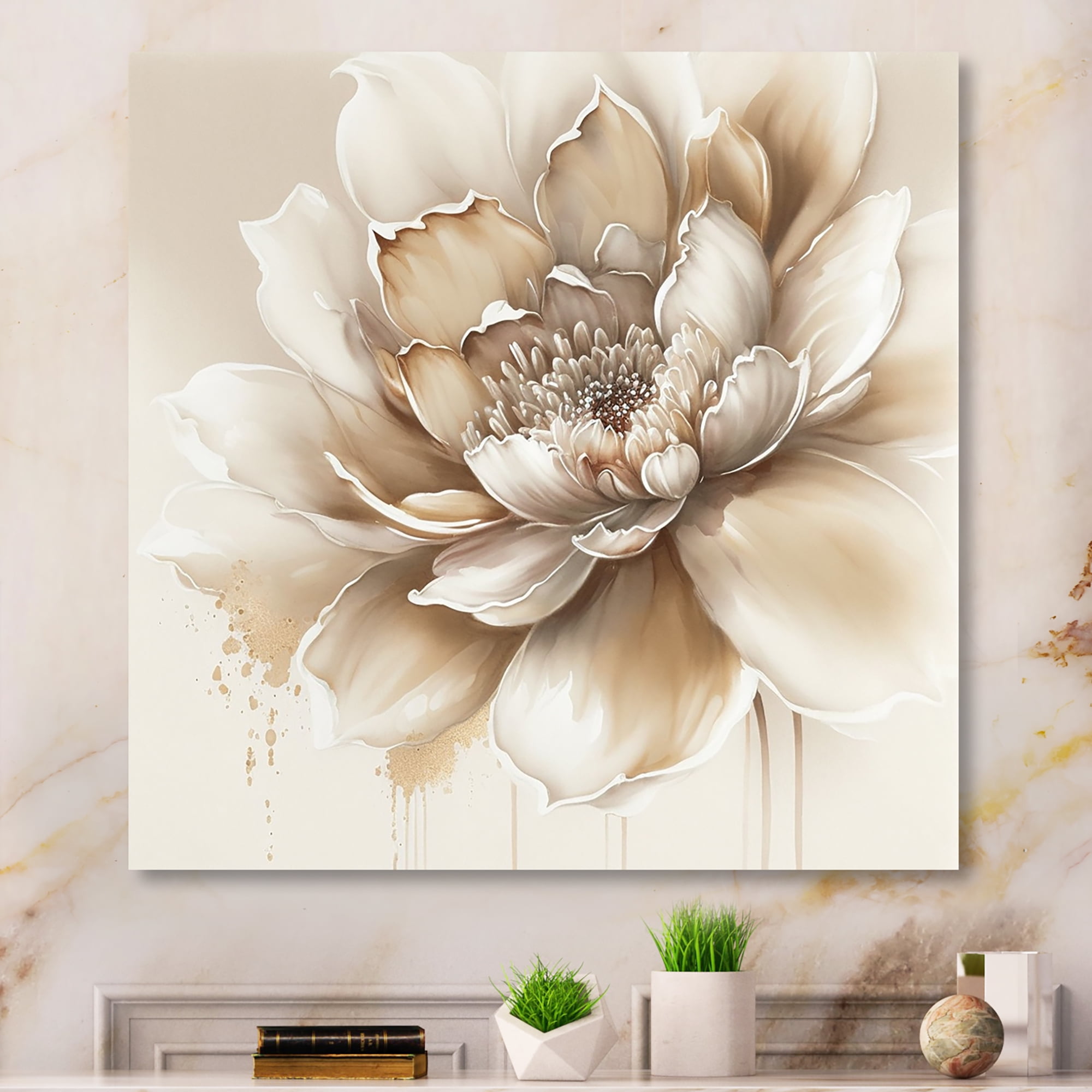 Designart Blooming Beige Floral Design III Canvas Wall Art