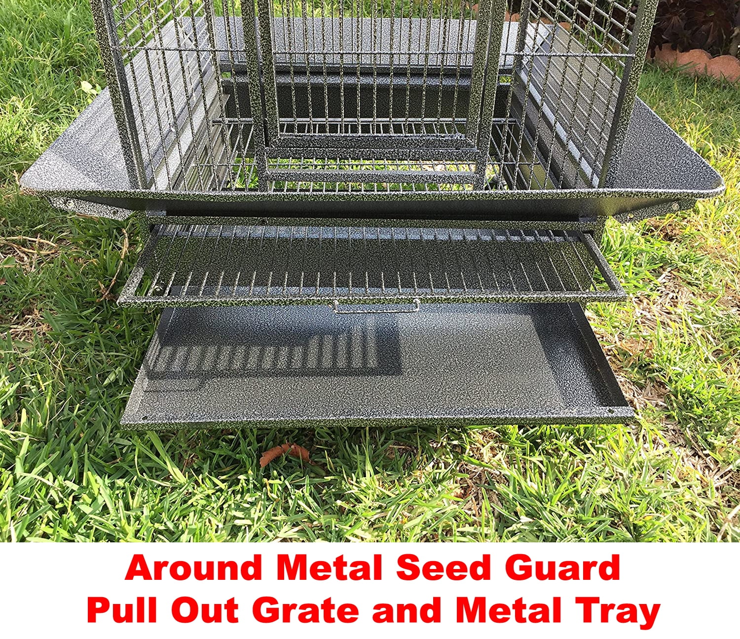 Large Elegant Stylish Wrought Iron Open/Close Play Top Perch Stand Bird Parrot Rolling Cage Include Stainless Steel Feeder Cups Metal Seed Guard Solid Metal Feeder Breeding Nest Doors