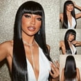 thumbnail image 2 of 26-inch long straight black wig with bangs - Women's synthetic heat-resistant fiber, perfect for parties, role-playing, daily wear, Mother's Day gift, role-playing wig | Fashion straight hair wig, 2 of 9