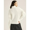 thumbnail image 2 of Scoop Women’s and Women's Plus Cable Knit Turtleneck Sweater with Fringe, Midweight, Sizes XS-4X, 2 of 4