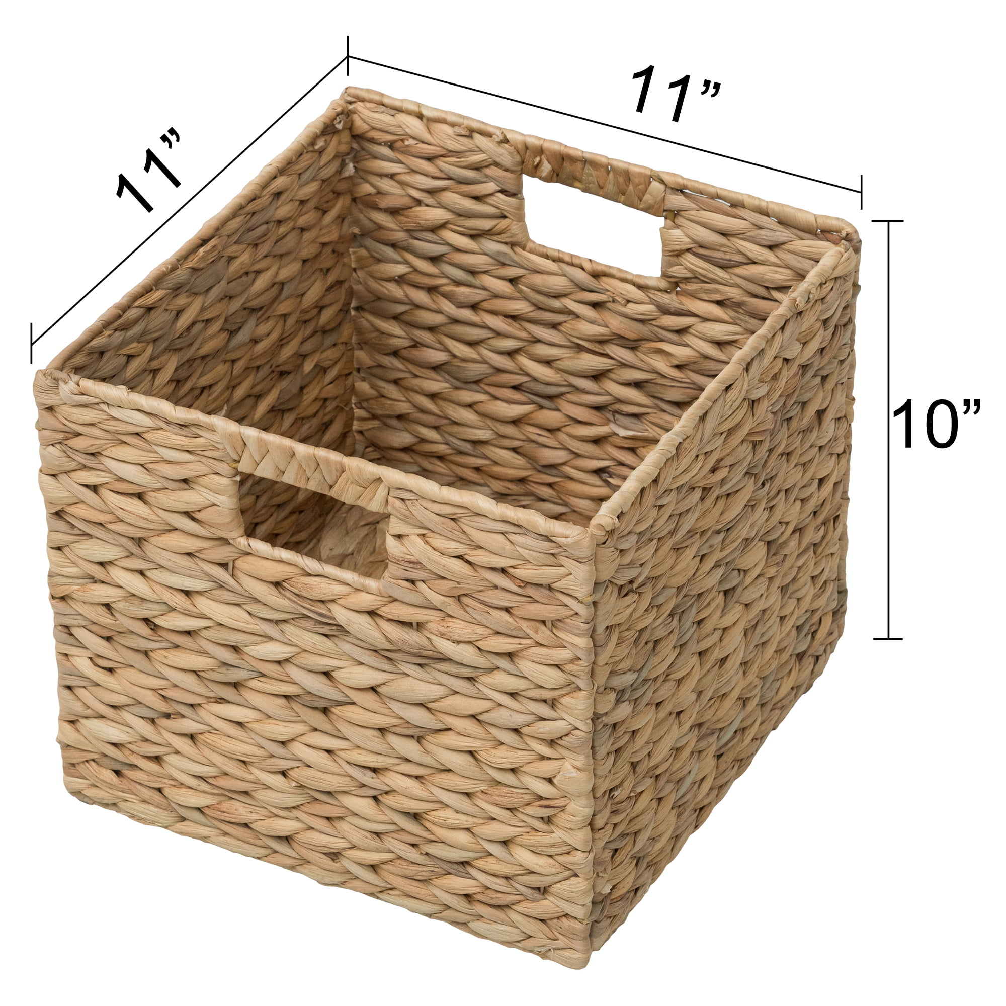 eHemco Large Square Woven Hyacinth Wicker Pantry Storage Baskets with Iron Wire Frame, 11"x11"x10", Natural, Set of 6