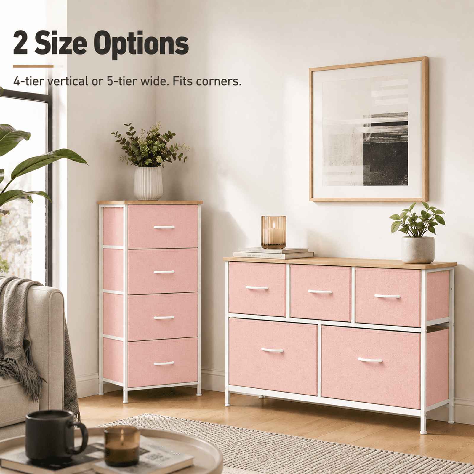 Alvantor Dresser for Bedroom with 4/5 Storage Drawers, Dressers Chest of Drawers Fabric Dresser with Sturdy Steel Frame, Wooden Top Cabinet Night Stand Dresser for Closet