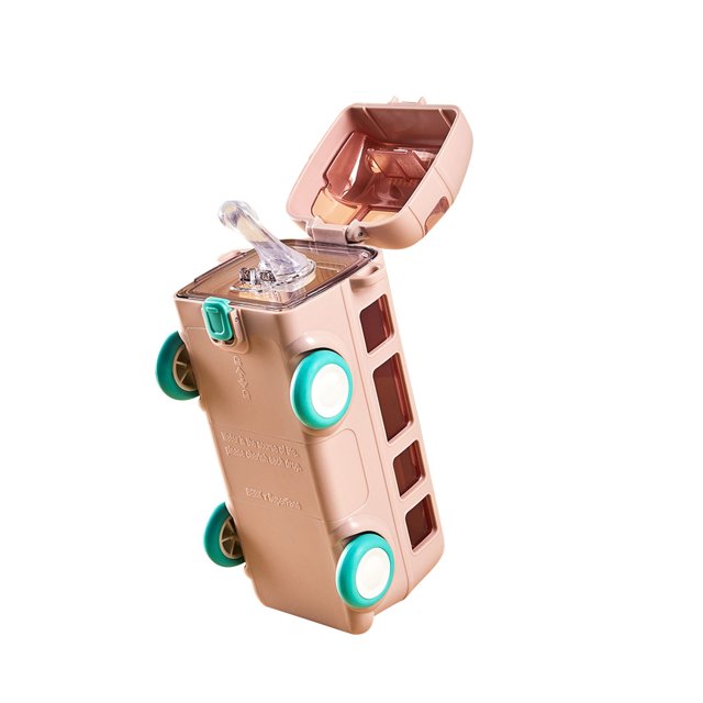 Matoen12 Small Car Straw Water Cup, Summer Cute Bus Drinking Cup with Straw Water Bottle 500ml, Car Shape Straw Cup with Shoulder Strap for Kids Children Students, 7.6"x3.1"x2.9", 1PC, Pink