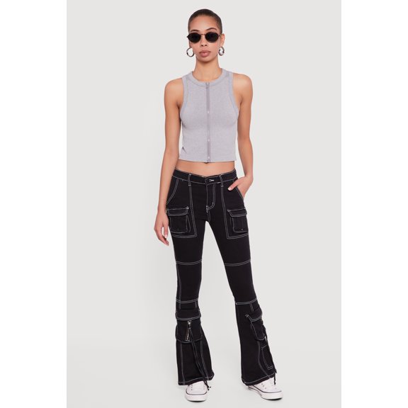 Women's Seamless Zip Front Ribbed Knit Tank Top