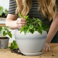 thumbnail image 5 of Ordivic 8 inch Cream White Ceramic Decorative Planter with Drainage Hole & Saucer, Modern Indoor Pot for Herbs & Living Room,Office Desk Decor, 5 of 7