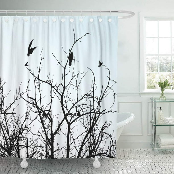 Ksadk Birds Branches Black Branch Countryside Couple Forest Grass Grey Bathroom Shower Curtain 60x72 Inch Com Ksadk Birds Branches Black Branch, Branch Shower Curtain