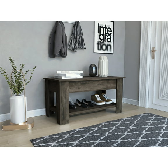 Daffodil Bench In Brown: Liftable Top & Shoe Rack, 40" Width X 20" Depth 20.2" Height, Engineered Wood Construction Contemporary With Lid And Shelving Option, 40"w 20"d 20.2"h, Brown