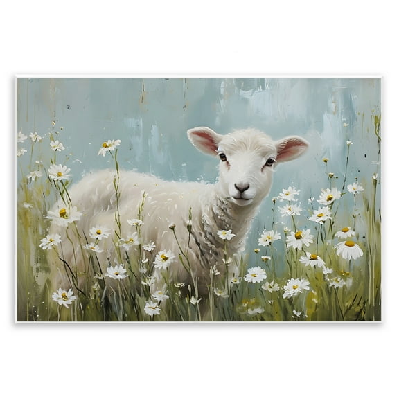 Stupell Industries Lamb Among Daisies Animals & Insects Painting Unframed Art Print Wall Art, 15 x 10