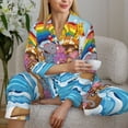 thumbnail image 6 of Pajama Sets for Women 2 Pcs, Rainbow Animals Noah's Ark Button Down Long Sleeve Sleepwear Lounge PJ Sets, 6 of 6
