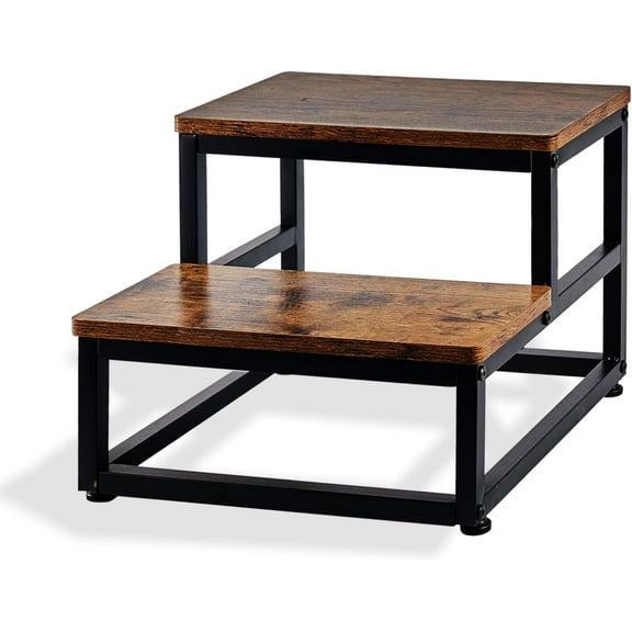 Wooden Step Stool for Adults 2 Step Bedside Step Stool Non-Slip Kids Step Stools Heavy Duty Stepping Stools with 500 lbs Capacity for High Bed Kitchen Bathroom Easy to Assemble, Rustic Brown