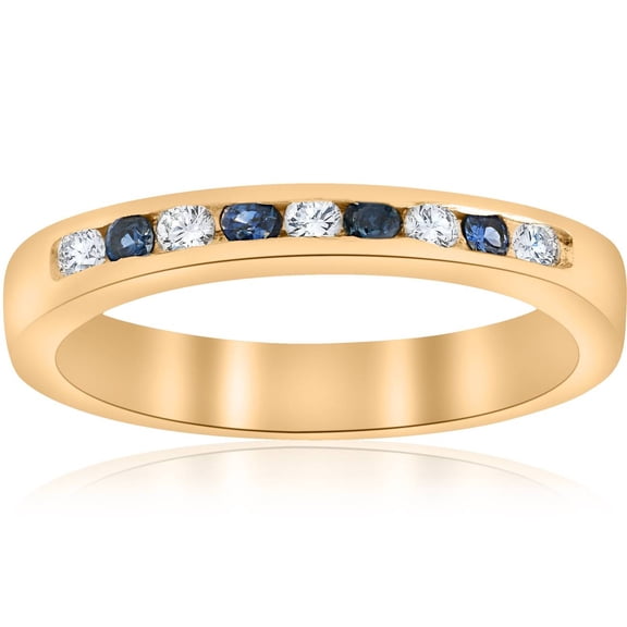 Pompeii 1/3ct Diamond & Blue Sapphire Anniversary Wedding Ring 14k Yellow Gold (G/H,I1)