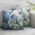 thumbnail image 3 of Creowell Spring Blue Hydrangea Flowers Throw Pillow Covers Butterfly Eucalyptus Leaves Decorative Outdoor Pillowcase Blue Floral Blossom Farmhouse Cushion Case for Sofa Couch Bed Decor 18x18in, 3 of 5