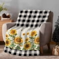 thumbnail image 2 of Farm Sunflower Plant Retro Black Check Throw Blanket Flannel Fleece Throws, Rustic Watercolor Floral Bee Lightweight Super Soft Warm Blankets for Couch Sofa Bed All Season Use, 40x50 in, 2 of 9