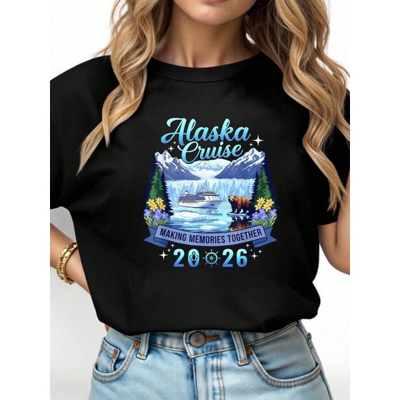 100% Cotton Unisex 1pcs - Alaska Cruise 2026 Cruisin Together Family Trip T-Shirt - Women's Breathable And Comfortable Round Neck T-Shirt 230g