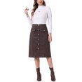 thumbnail image 2 of INSPIRE CHIC Women's Suede Skirt Knee Length Button Front Pockets Decor A-Line Skirts S Dark Brown, 2 of 5