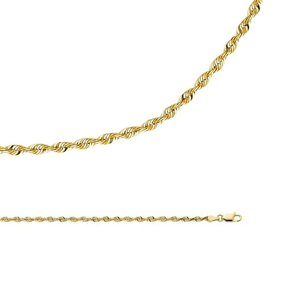 Rope Chain Solid 14k Yellow Gold Necklace Twisted Diamond Cut Genuine Classic Light , 3 mm - 18,20,22,24,26 inch