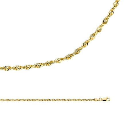 Classic Rope Chain Rope Chain Solid 14k Yellow Gold Necklace Twisted Diamond Cut Genuine Classic Light , 3 mm - 18,20,22,24,26 inch ()