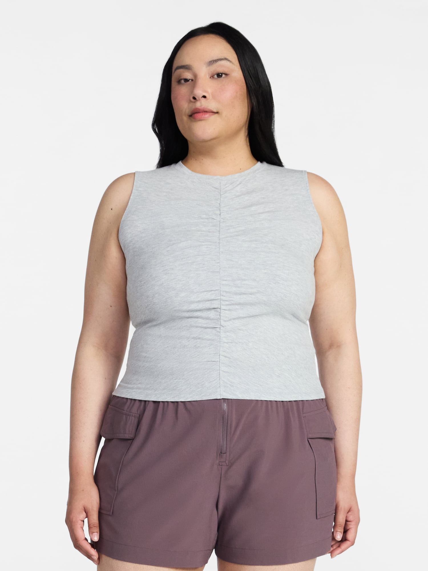 Avia Women's Shirred Ribbed Cinch Ballet Tank, Sizes XS-XXXL