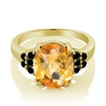 thumbnail image 2 of Gem Stone King 6.06 Ct Oval Checkerboard Yellow Citrine Black Diamond 18K Yellow Gold Plated Silver Ring (Size 5), 2 of 4