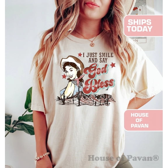 Smile and Wave Cowgirl Shirt, Vintage Western Graphic Tee, Retro Boho T-Shirt for Women