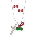 thumbnail image 1 of Delight Jewelry Stainless Steel Proverbs 31:25 - She is Clothed Engraved Cross - Christmas Kiss Charm Necklace and Stud Earrings, 1 of 4