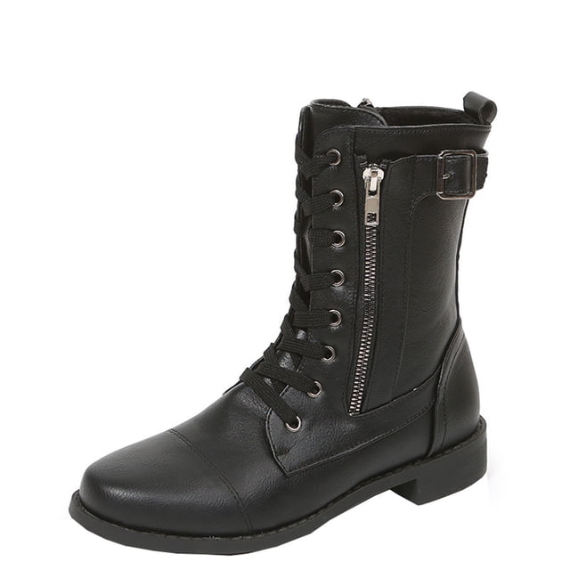 LSLJS Bottes d'Hiver pour Femmes à Couleur Unie, Mi-Mollet, à Talons Bas, Bout Rond, Fermeture Éclair Latérale, Chaussures; Bottes Plates pour Femmes; Bottes pour Femmes