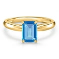 thumbnail image 3 of Gem Stone King 10K Yellow Gold Swiss Blue Topaz Engagement Ring for Women | 0.97 Cttw | Emerald Cut 7X5MM | Gemstone November Birthstone | Size 7, 3 of 6