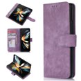 thumbnail image 1 of SaniMore for Samsung Galaxy Z Fold 4 7.6" 2022 Case, PU Leather Flip Fold Wallet Cover, Detachable Wrist Strap, Card Slots Cash Pocket, Shockproof Full Protective Shell, Purple, 1 of 10