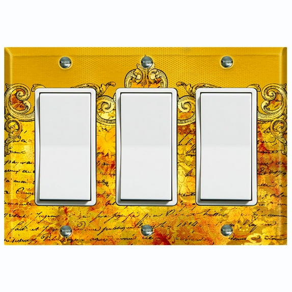 Metal Light Switch Plate Cover Elegant Yellow Letter Frame Damask DAM066
