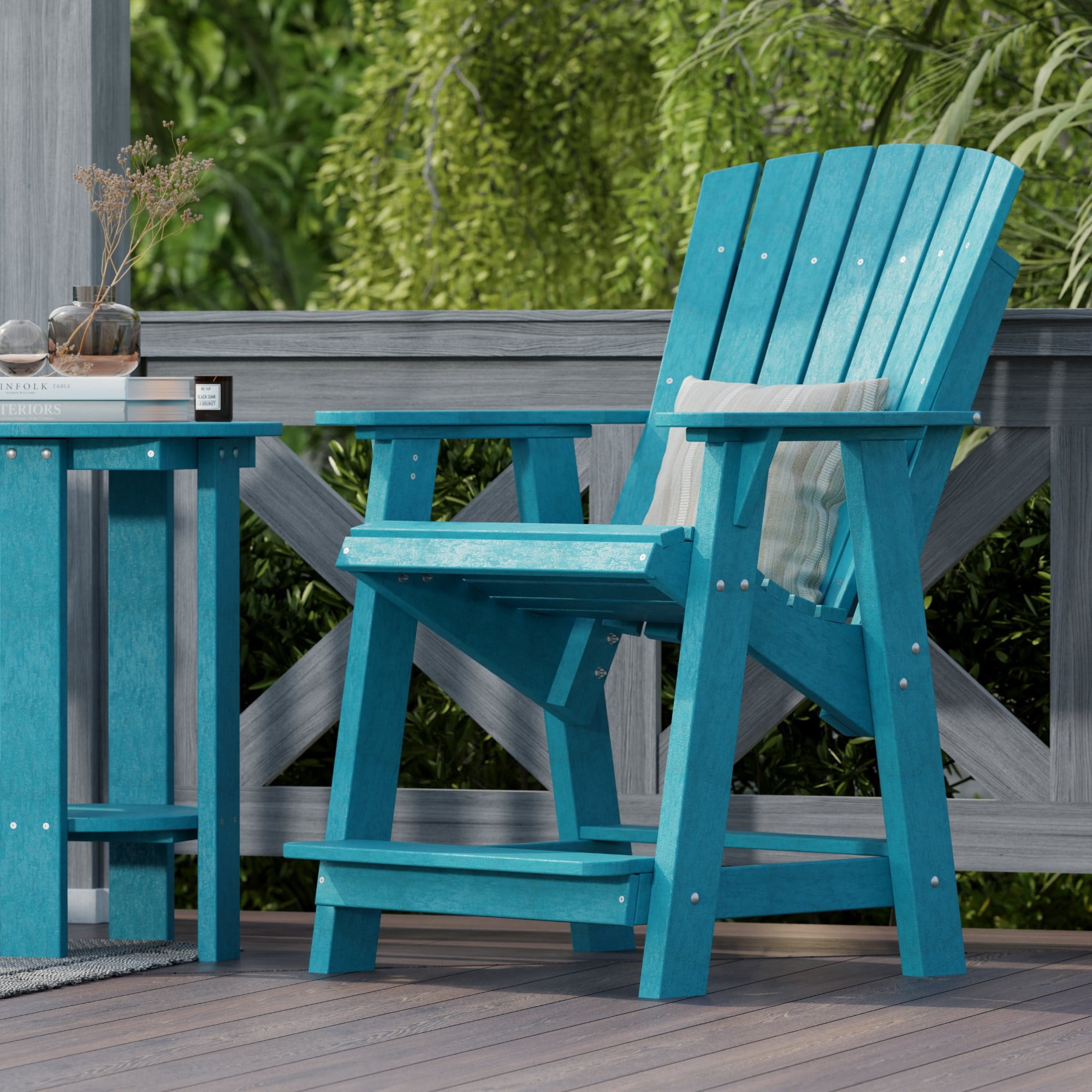 Wildridge Heritage High Adirondack Chair, Aruba Blue - All-Weather Recycled Plastic Furniture for Patio, Deck, Lawn