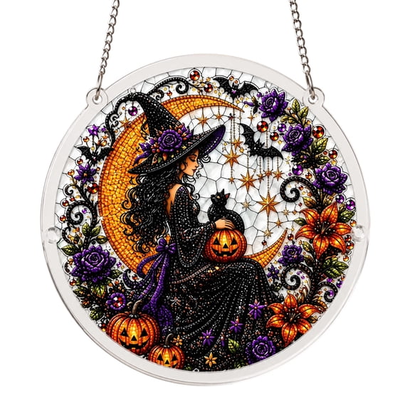 Acrylic Jigsaw Puzzle Suncatcher Halloween Decor, Window Hanging Sun Catcher Ornament, Halloween Witch Puzzle Suncatcher for Window Hanging Art Decor
