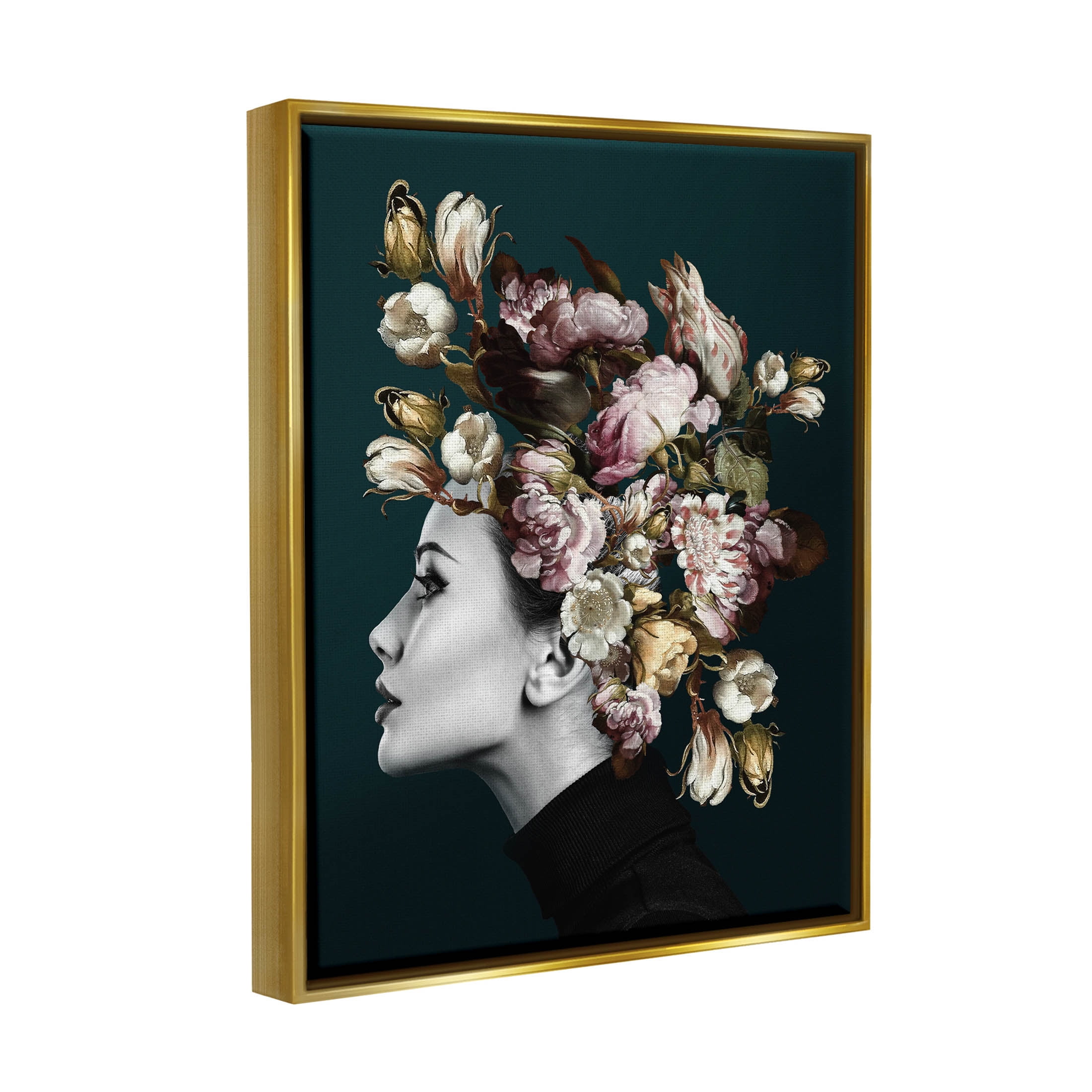 Woman Rose Floral Arrangement Botanical & Floral Graphic Art Metallic Gold Framed Art Print Wall Art