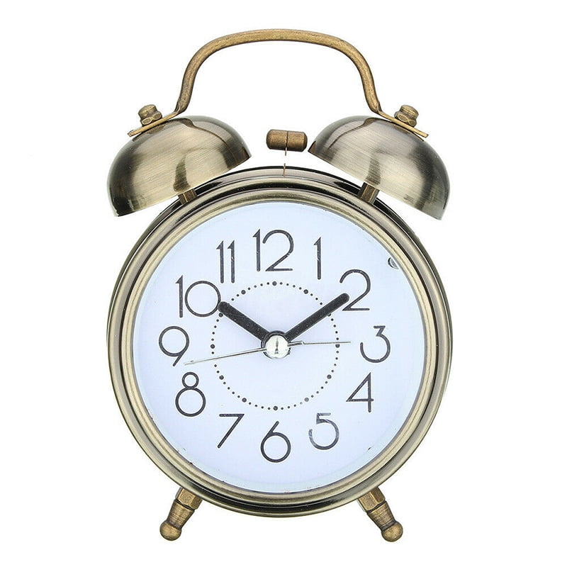 Classic Double Bell Mini Alarm Clock Quartz Movement Bedside Night Analog Clock 